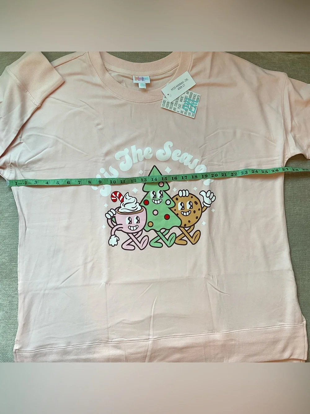 Light Pink Holiday Graphic Sweatshirt Top with Festive Characters